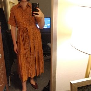 MNG Mango Midi Animal Print Short Sleeve Shirt Dress Size 8 Orange